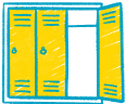 Hand drawn sketch of yellow and blue high school lockers