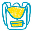 Hand drawn sketch of a yellow and blue backpack