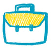 Hand drawn sketch of a yellow and blue briefcase