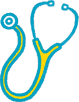 Hand drawn sketch of a yellow and blue stethoscope