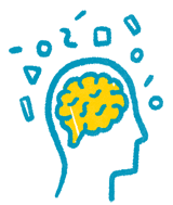 Yellow and blue sketch of a human brain